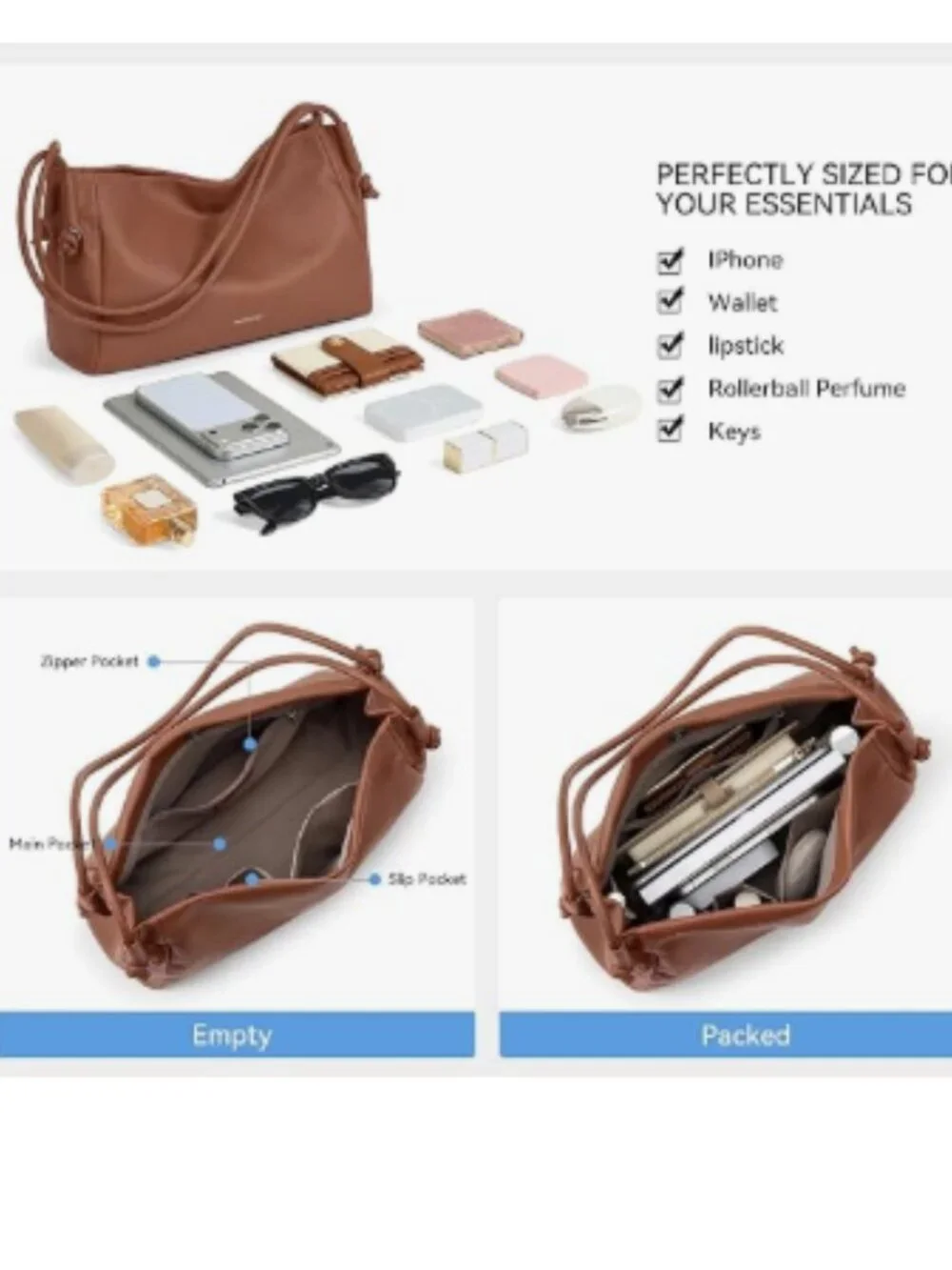 Shoulder Bag for Women Pebbled Vegan Leather Purse Soft Handbag | Lightweight